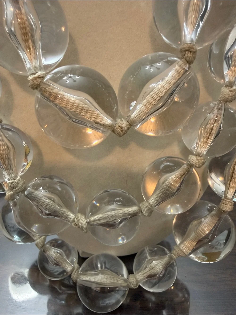 Y2K Signed Sequin Runway Clear Lucite Bead Triple Strand Statement Neklace